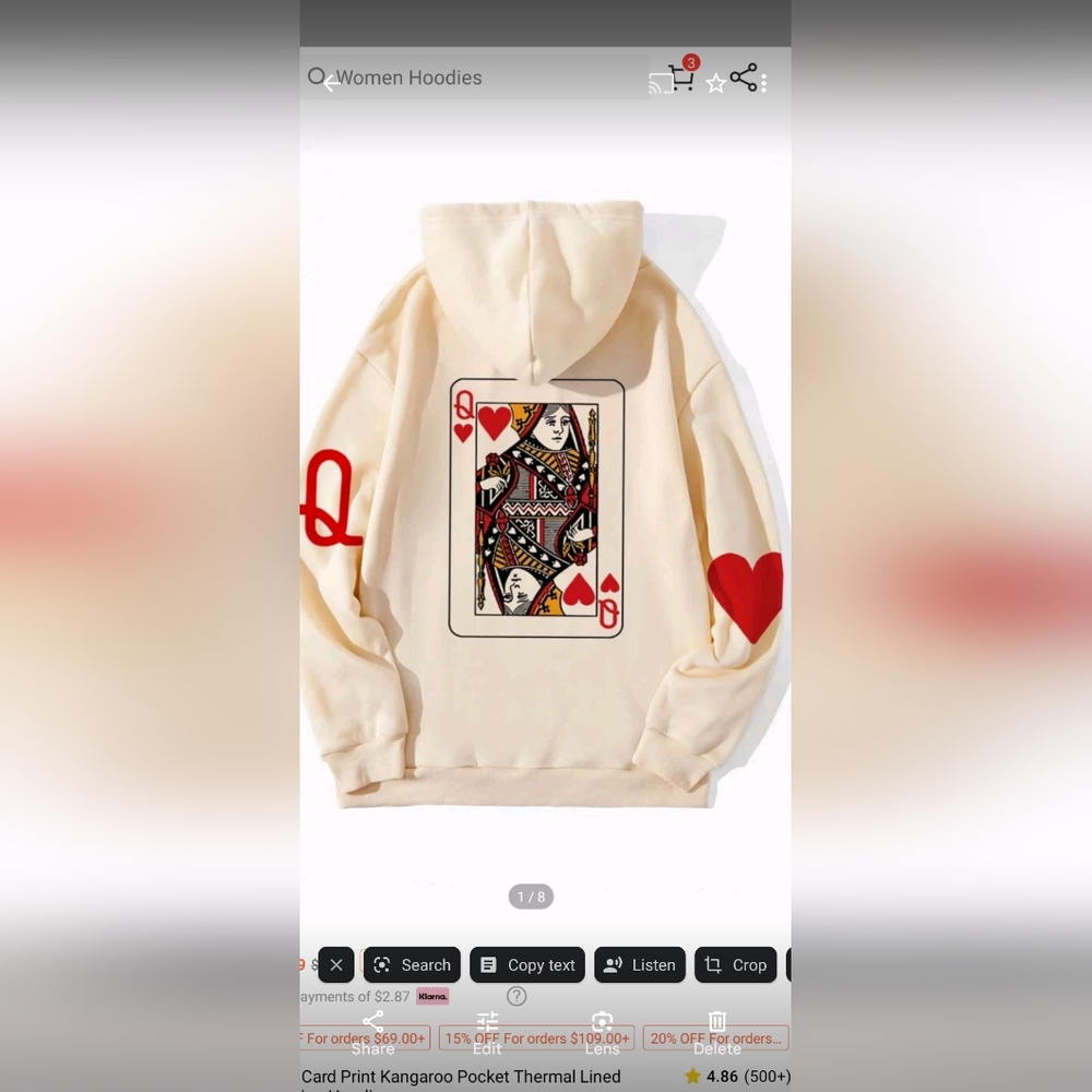 shein playing card thermal lined hoodie